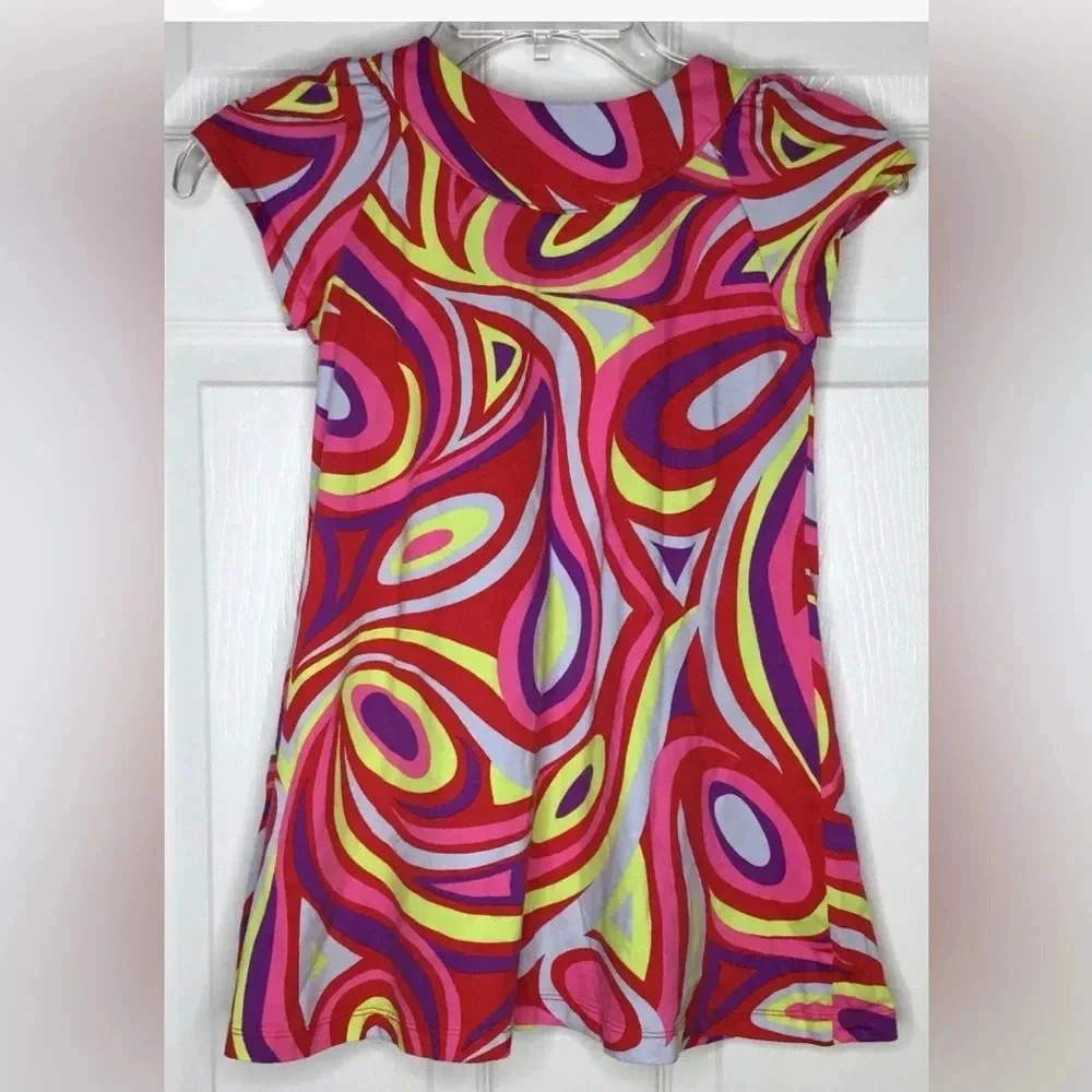 Girl HANNA ANDERSSON red Pink Purple Green S/s Cotton Dress Sz 5-6 EUC